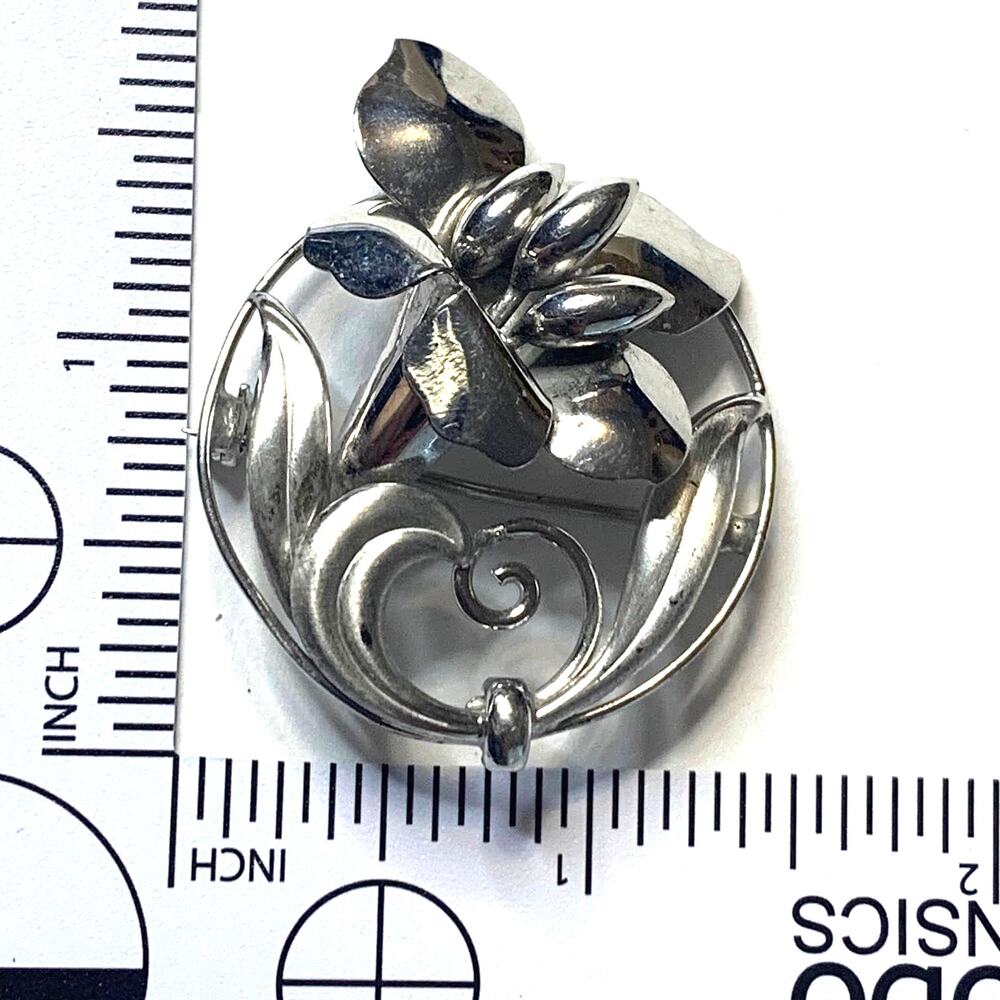 Antique 1940's Carl Schraysshuen Trumpet Flower Brooch Sterling Pat. 130141 - Picture 10 of 11
